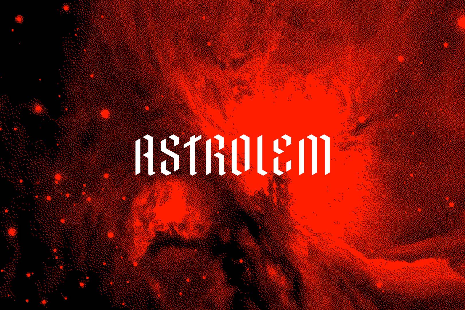 Logos Astrolem sur un fond spatial rouge